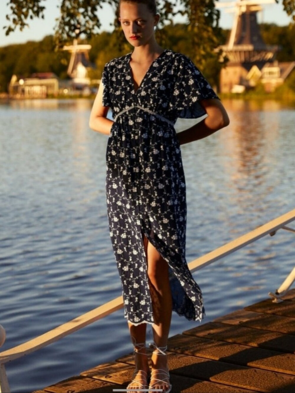 Zara Embroidered Blue Floral Dress